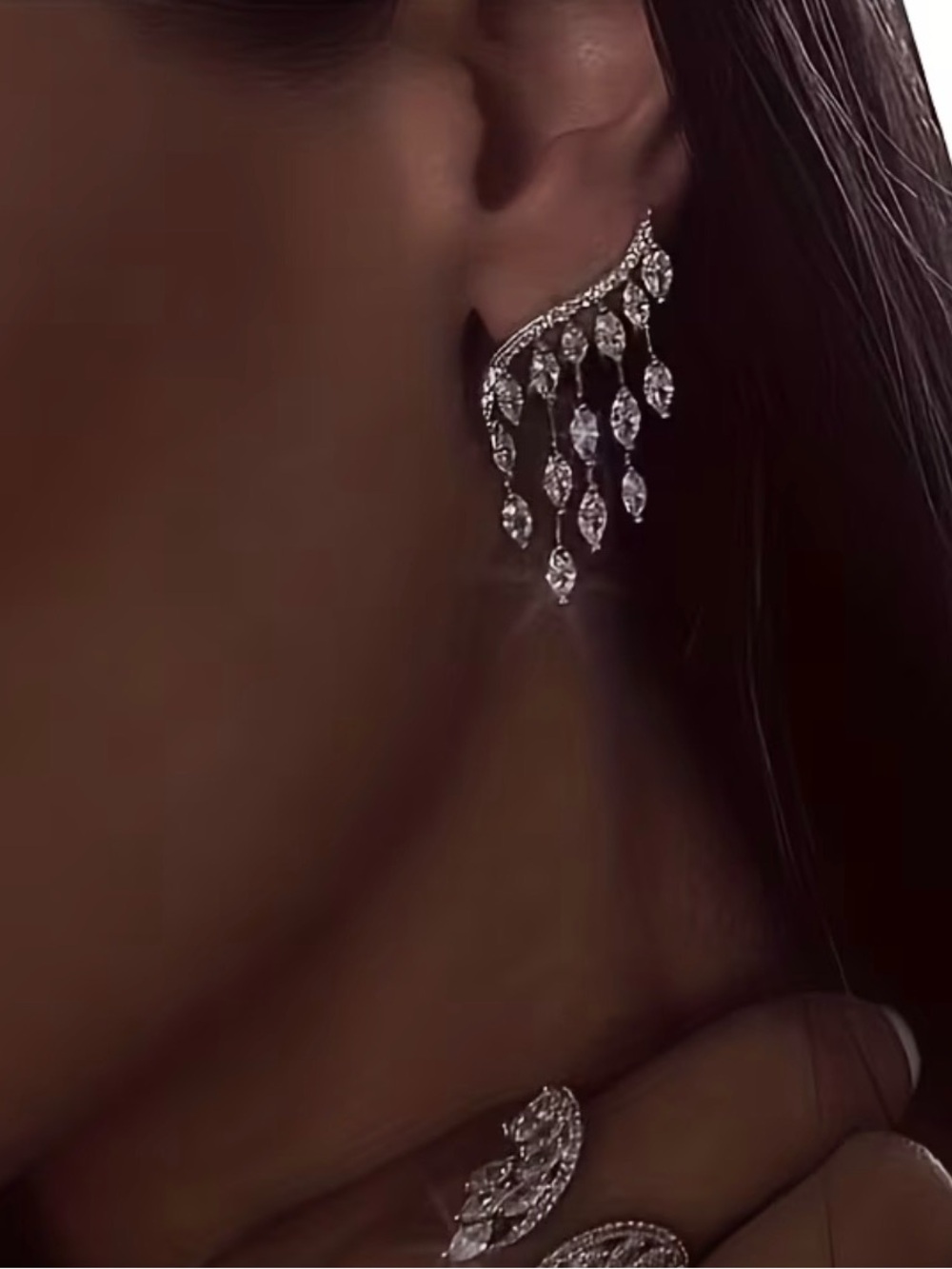 Elegant Silver-Tone Crystal Dangle Earrings - Silver